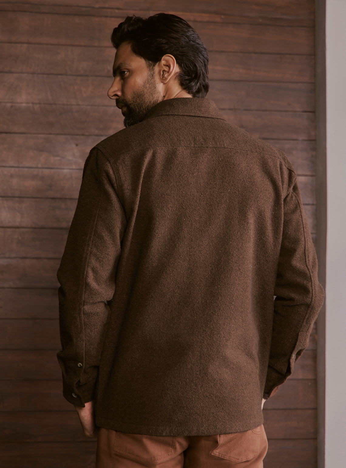 Woodland Brown Poly Blend Terry Overshirt