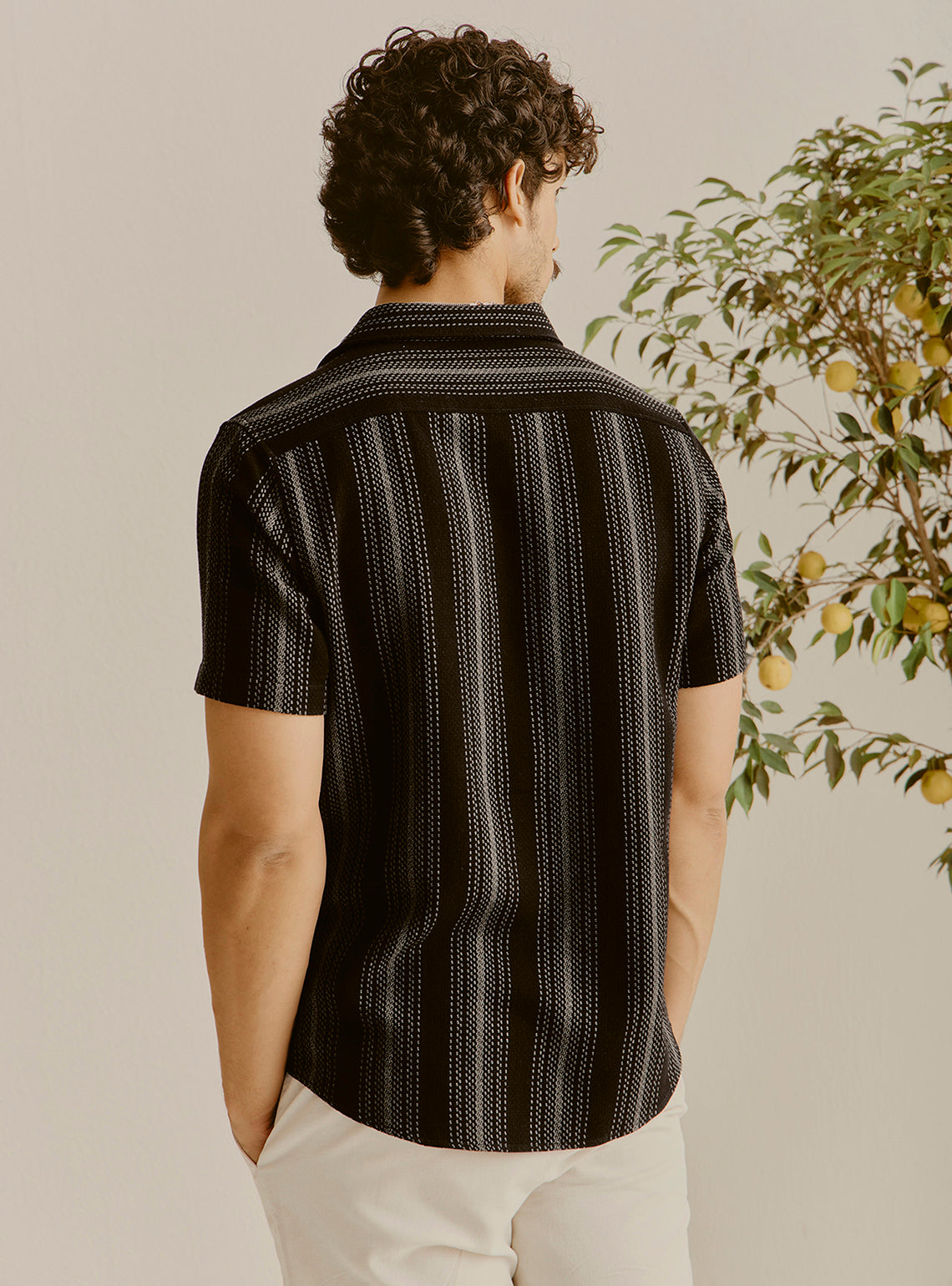 Portofino Black Cotton Stripe Shirt