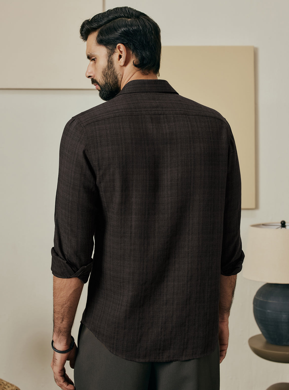 Espresso Brown Melange Check Cotton Shirt