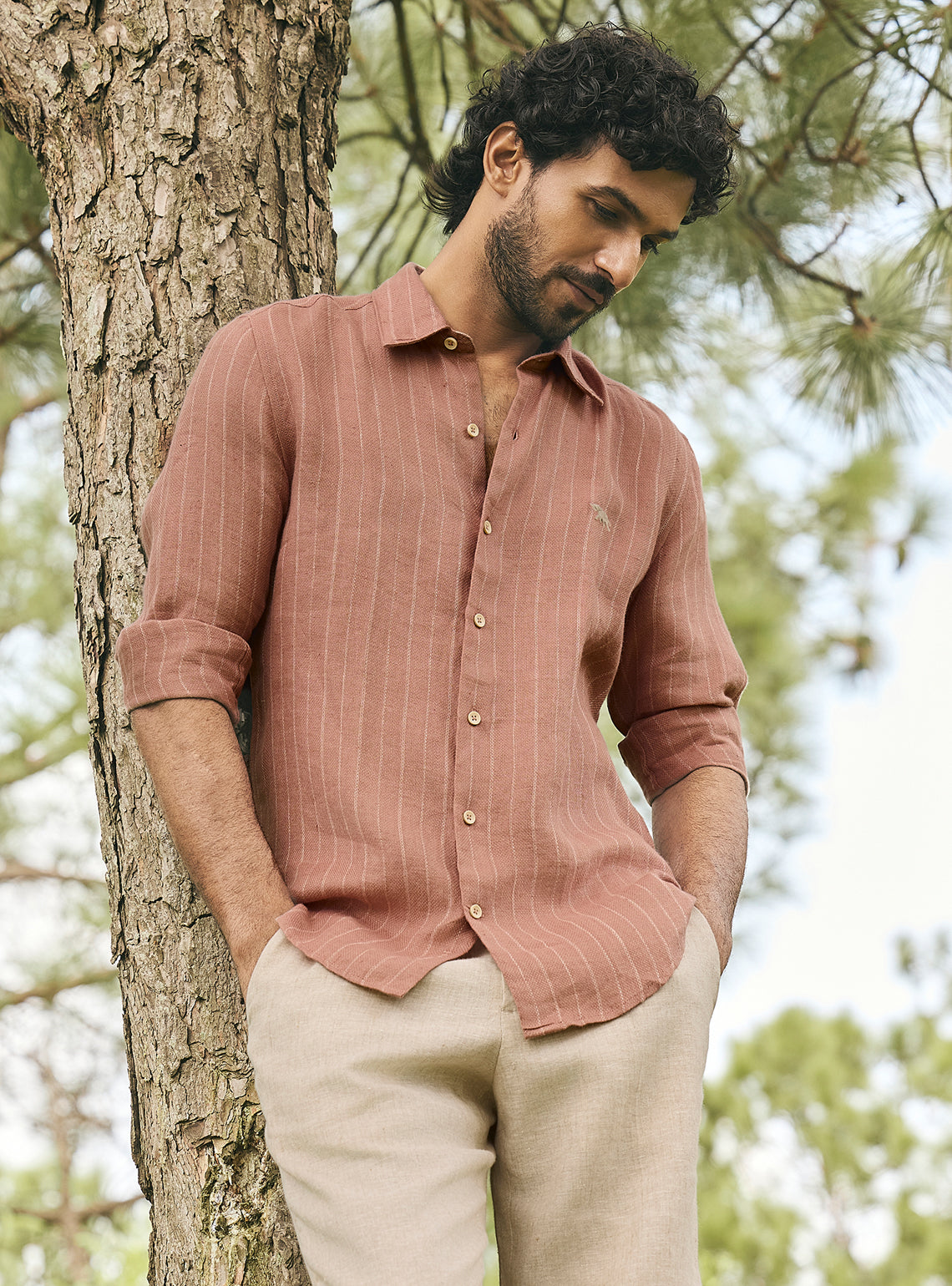 Burlap Brown European Linen Stripe Shirt