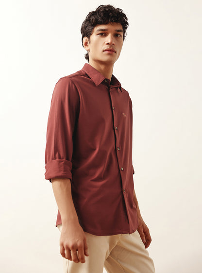 Terracotta Rust Cotton Knit Shirt