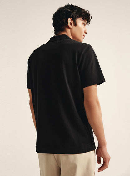Ink Black Cotton Pocket Polo