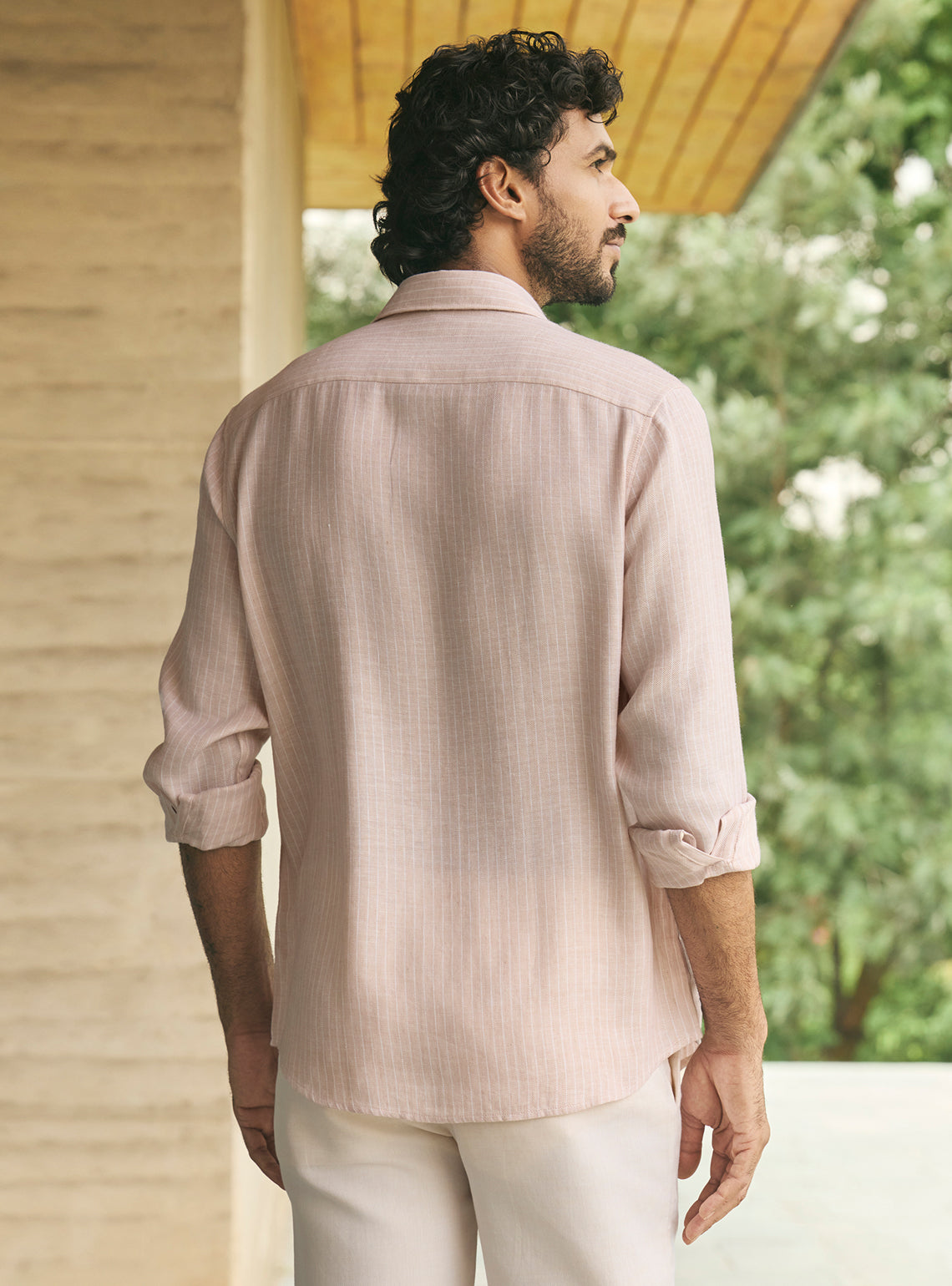 Blush Pink Stripe Linen Tencel Shirt