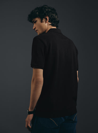 Coal Black Cotton Pique Polo
