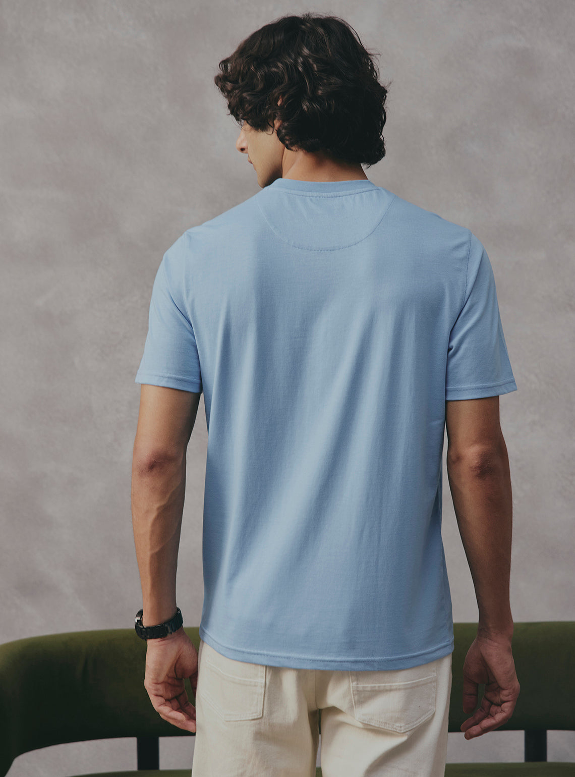 Azure Blue Cotton Blend Crewneck