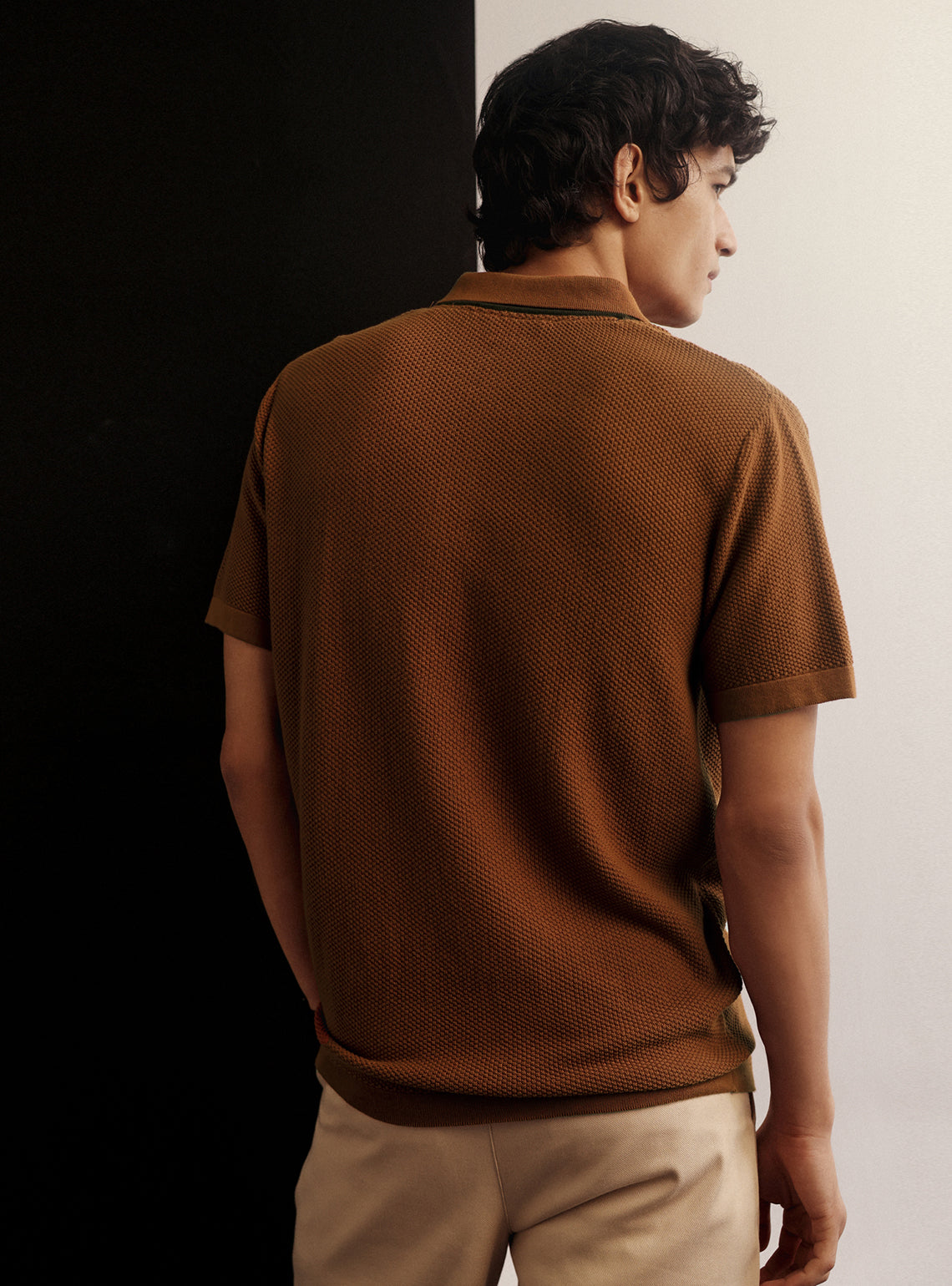 Flame Orange Cotton Moss Knit Polo