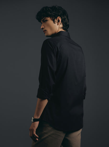 Shadow Black Cotton Evening Shirt