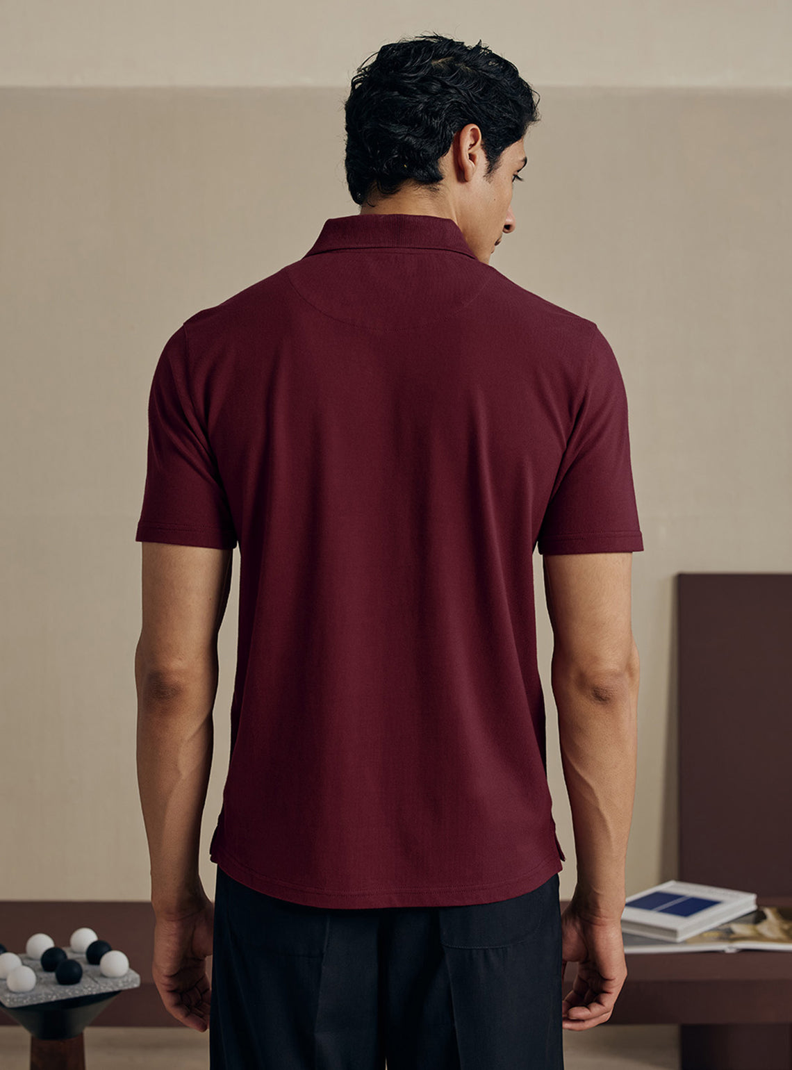 Deep Maroon Cotton Stretch Pique Polo