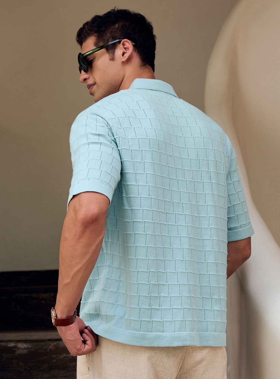 Ice Blue Cotton Pointelle Shirt