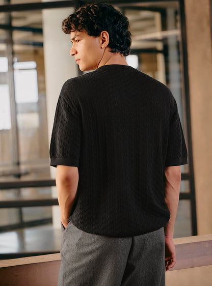 Midnight Black Cotton Crewneck