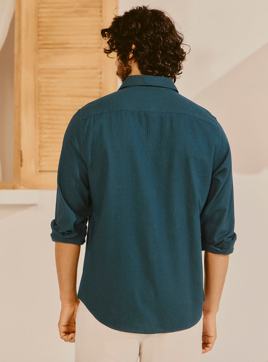 Budva Teal Cotton Dobby Shirt