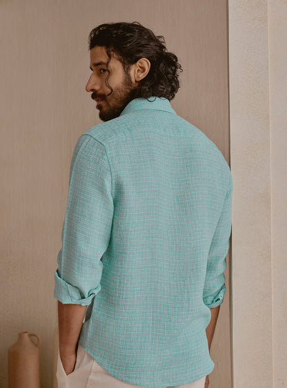 Lagoon Teal Linen Structure Shirt