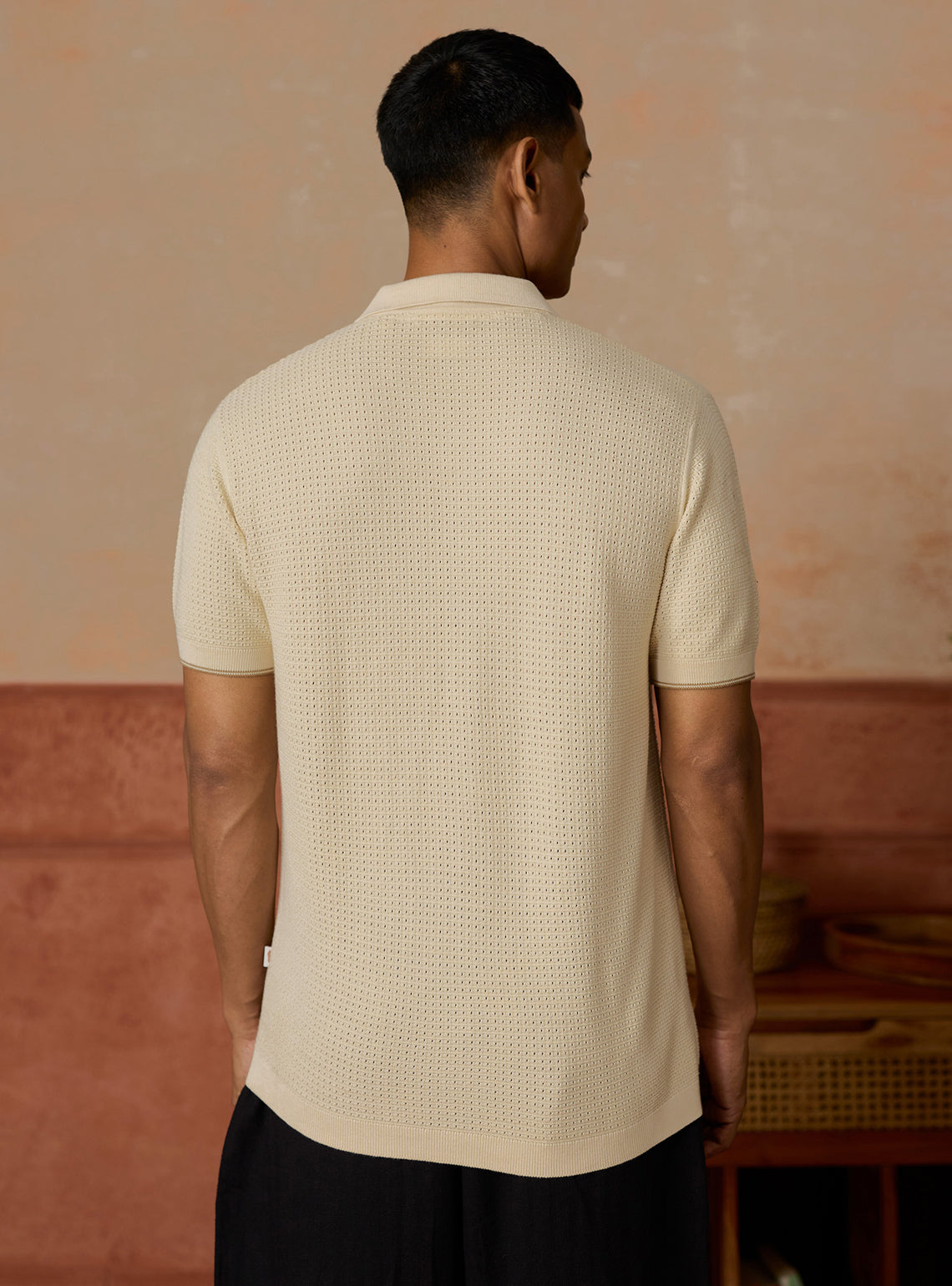 Misty Off-White Pointelle Cotton Blend Shirt