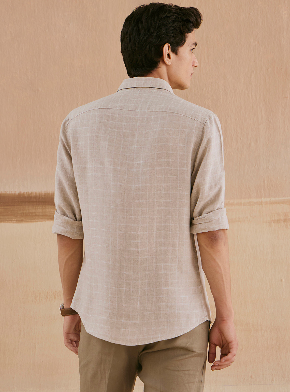 Frost Check Buy Khaki Frost Check Linen Shirt | Casual Khaki Check Shirt Neck for ...