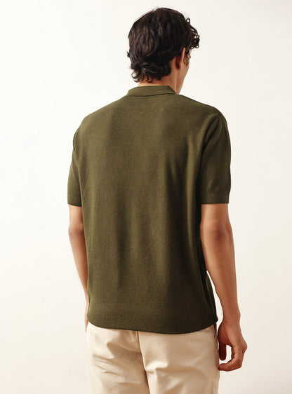 Bronze Olive Cotton Viscose Knit Polo