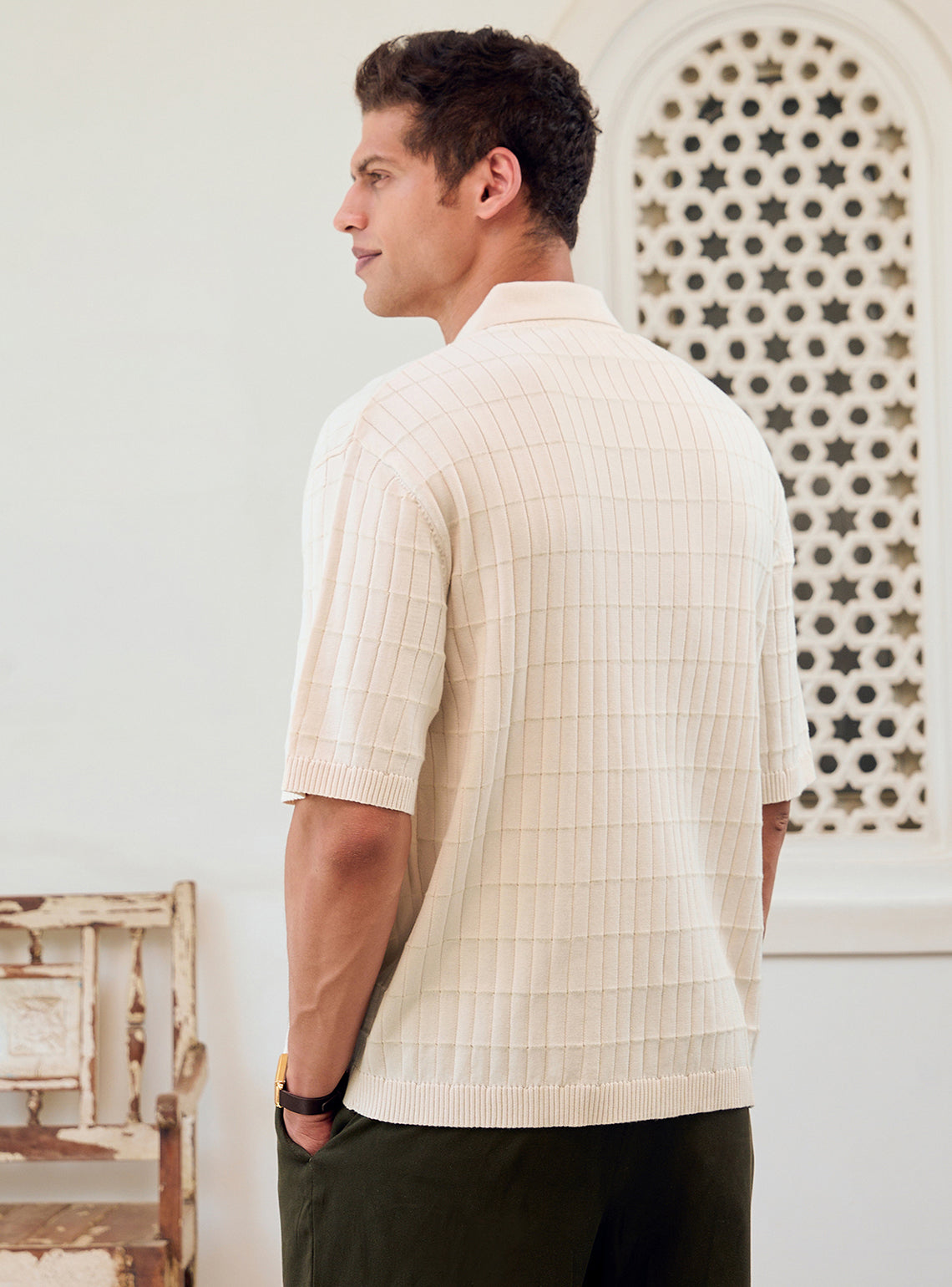 Pastel Beige Cotton Textured Shirt