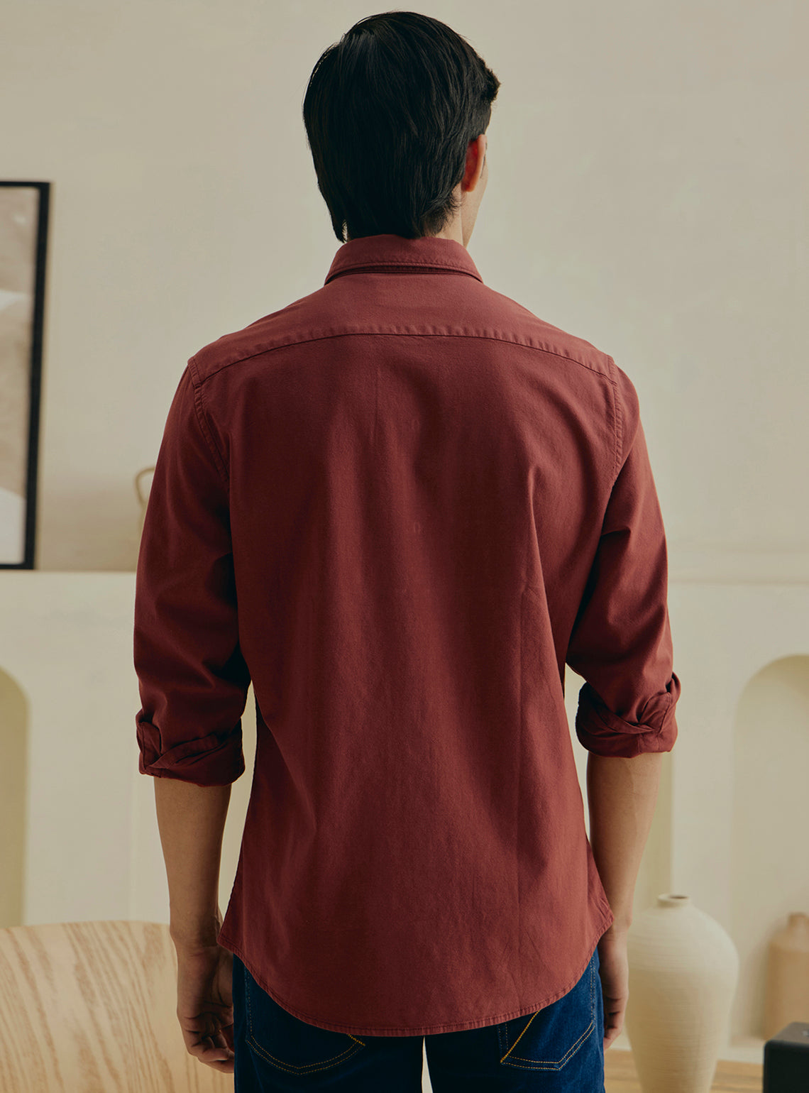 Cranberry Red Cotton Stretch Oxford Shirt