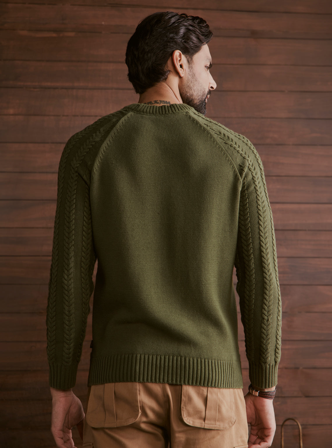 Canopy Olive Cable Cotton Wool Pullover