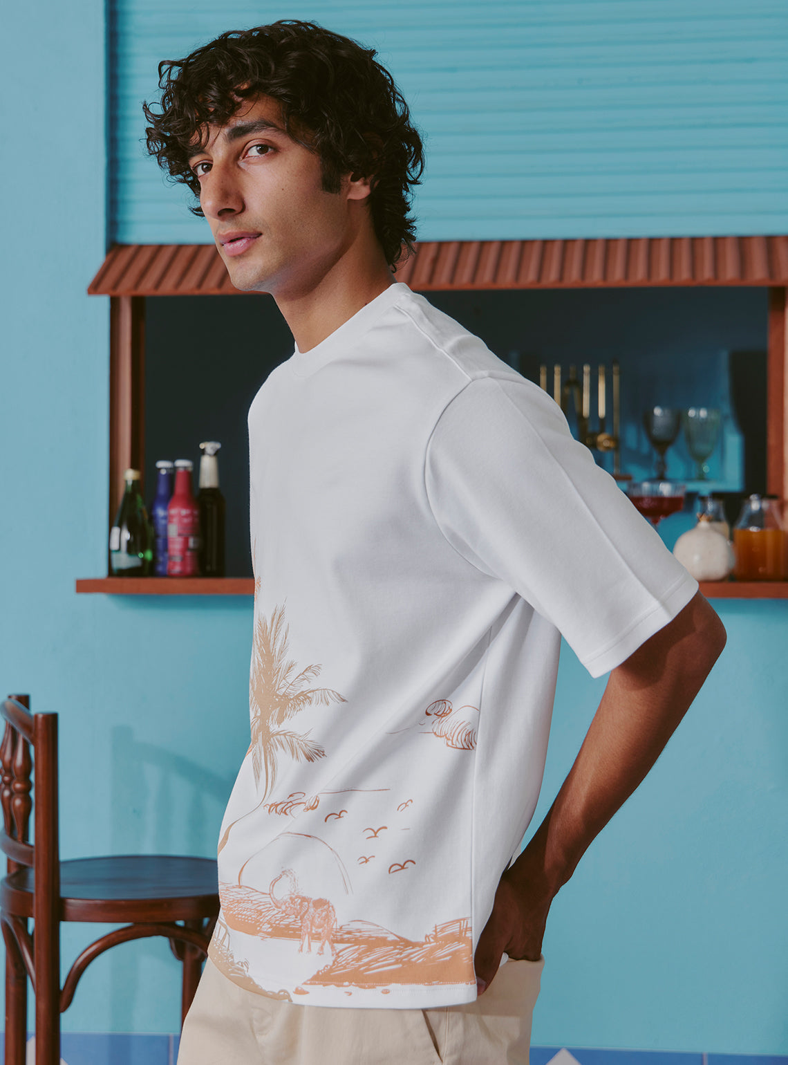 Martini White Cotton Print Crewneck