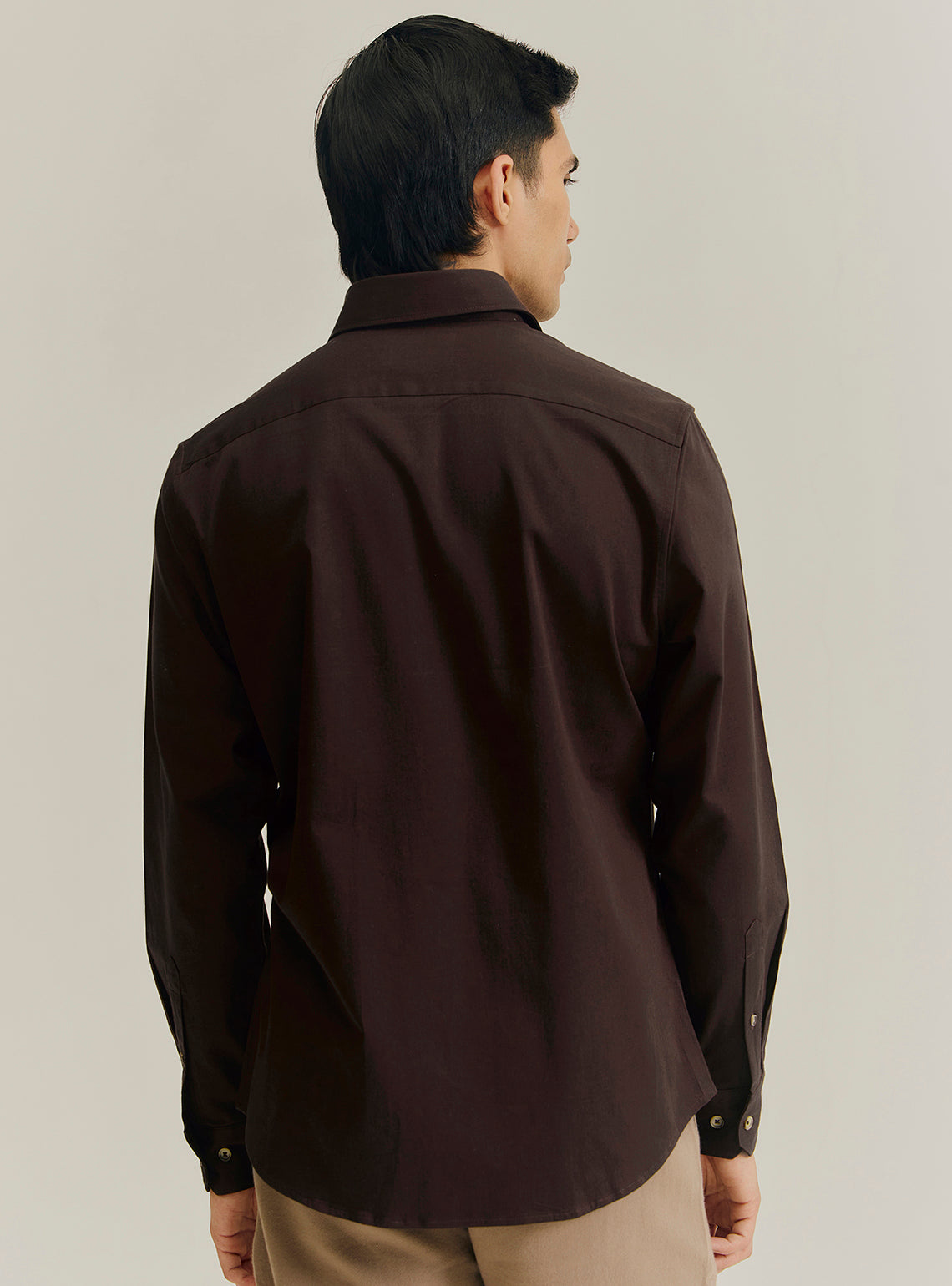 Chestnut Brown Cotton Stretch Dobby Shirt