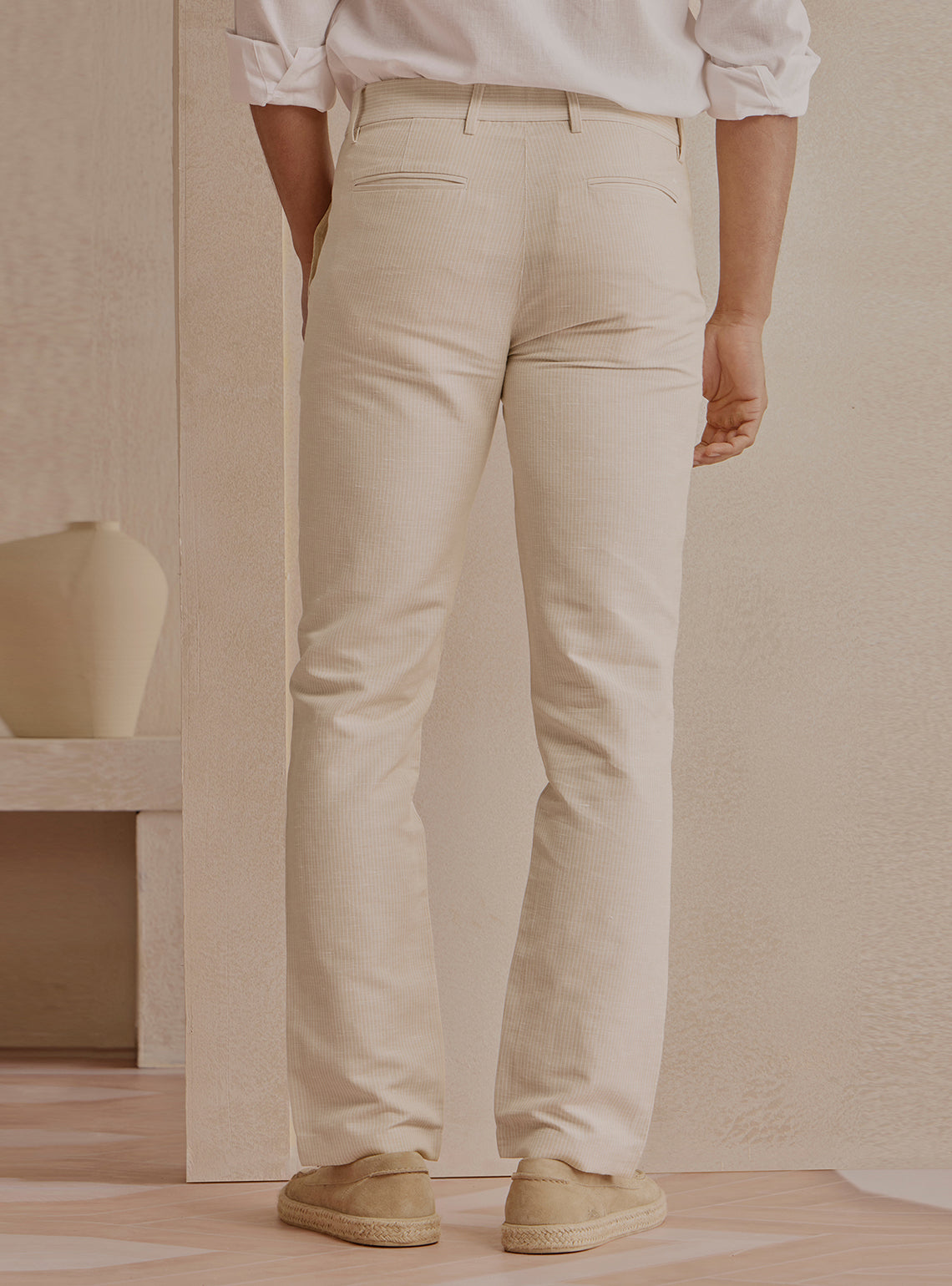 Dune Beige Linen Stripe Trousers