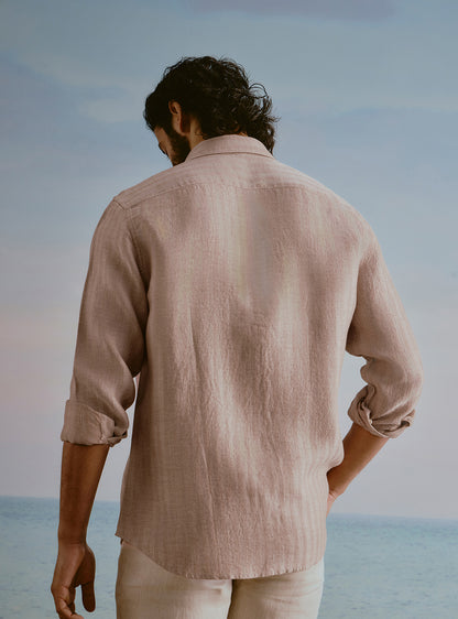 Drift Brown Linen Stripe Shirt