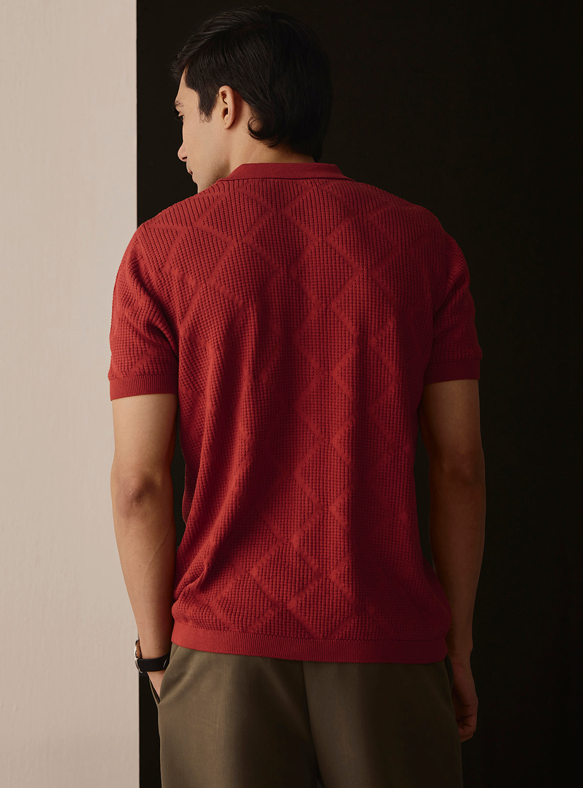 Terracotta Rust Jacquard Knit Shirt
