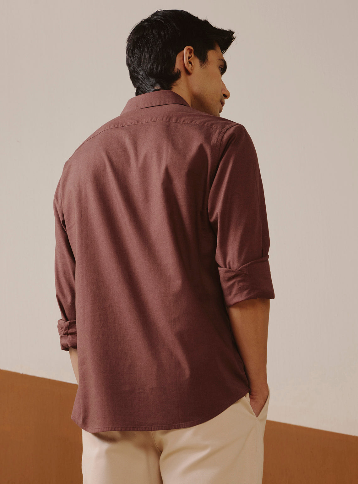 Volcano Brown Cotton Lycra Melange Shirt