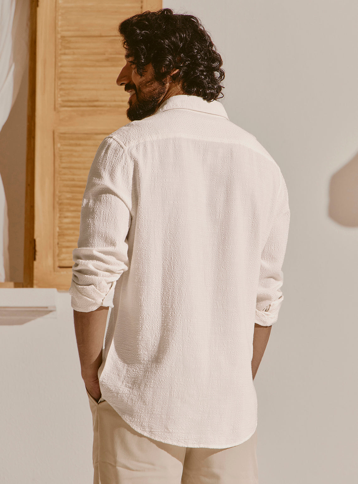 Rhodes Off-White Cotton Viscose Shirt