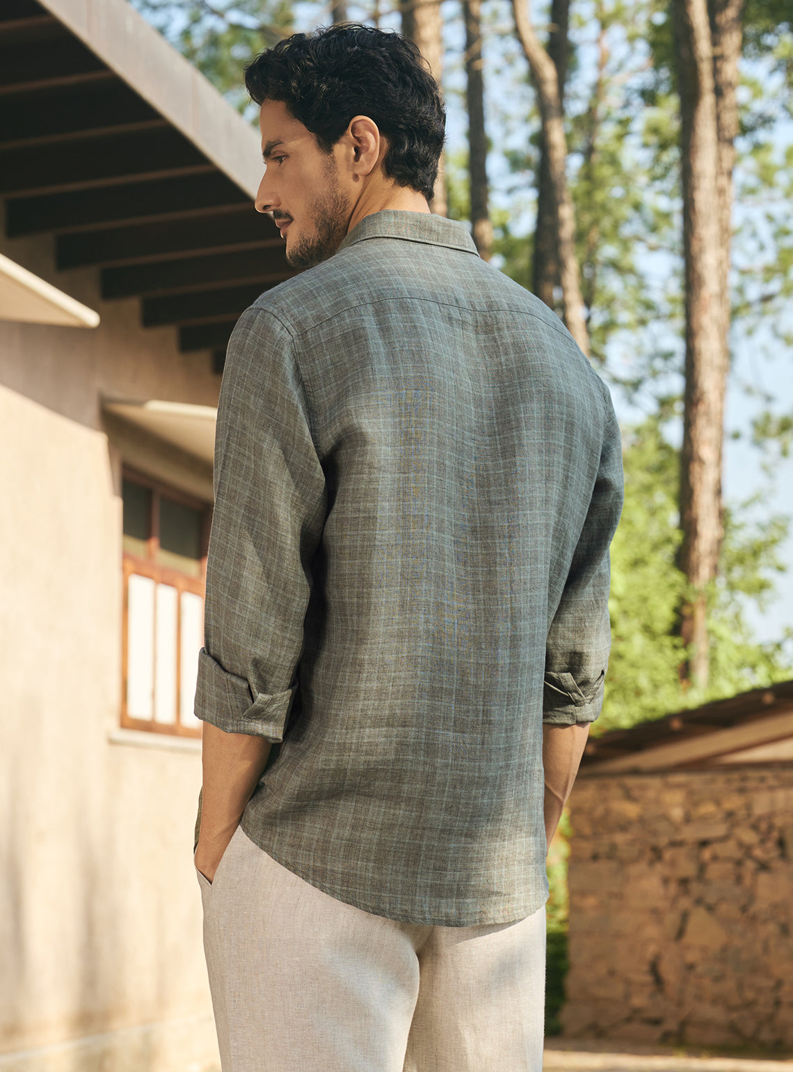 Fern Green European Linen Check Shirt