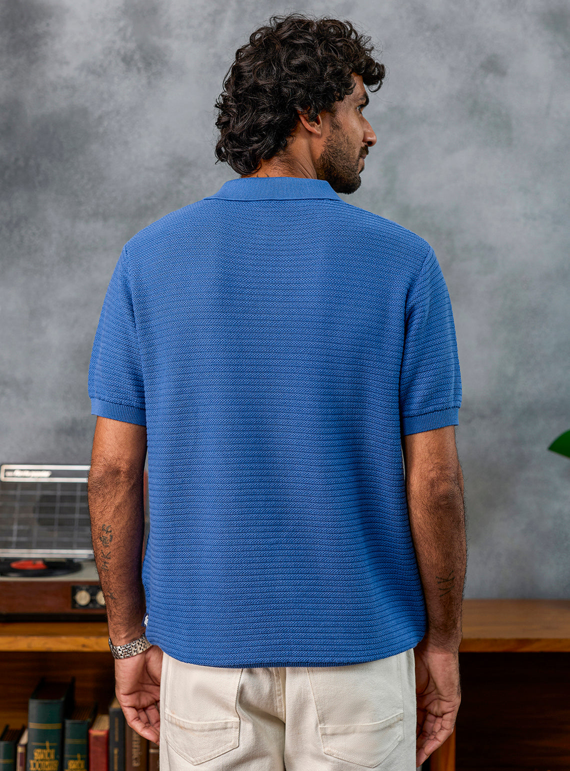 Interlude Blue Textured Cotton Polo
