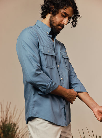Coastal Blue Cotton Twill Shirt