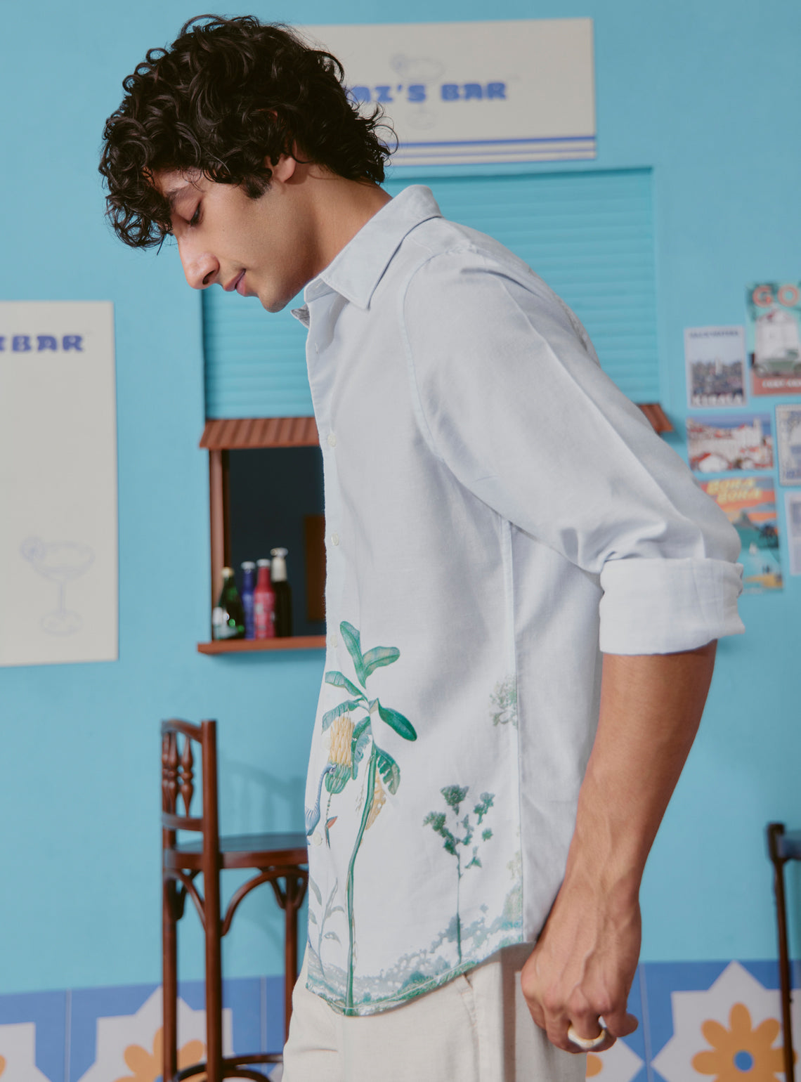 Margarita Blue Cotton Linen Print Shirt