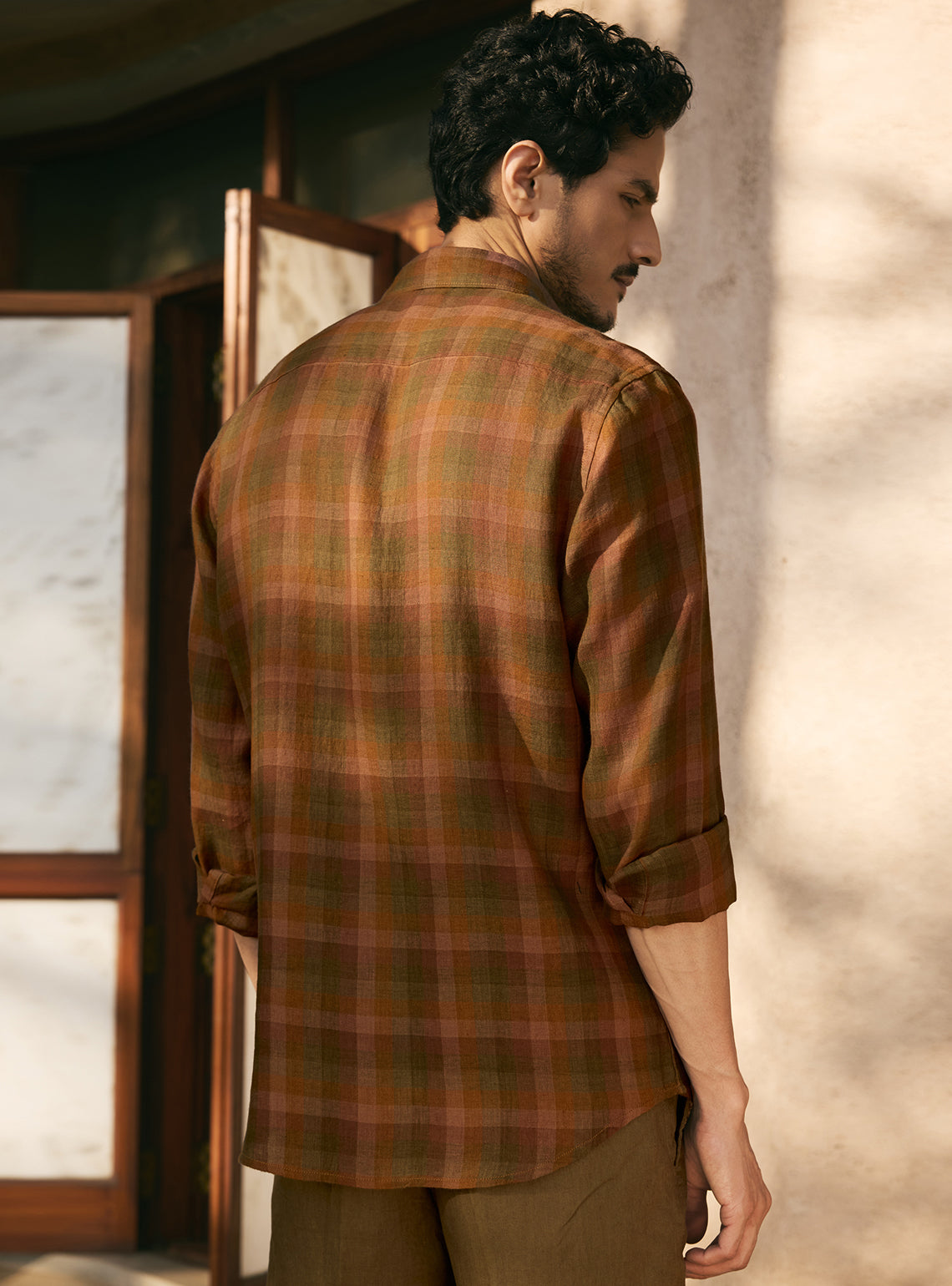Truffle Brown European Linen Check Shirt