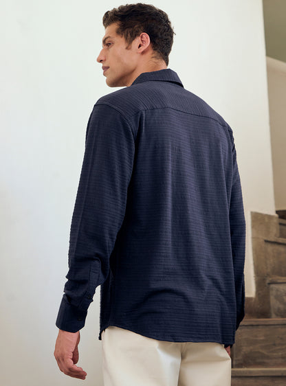 Berry Blue Cotton Blend Pointelle Shirt