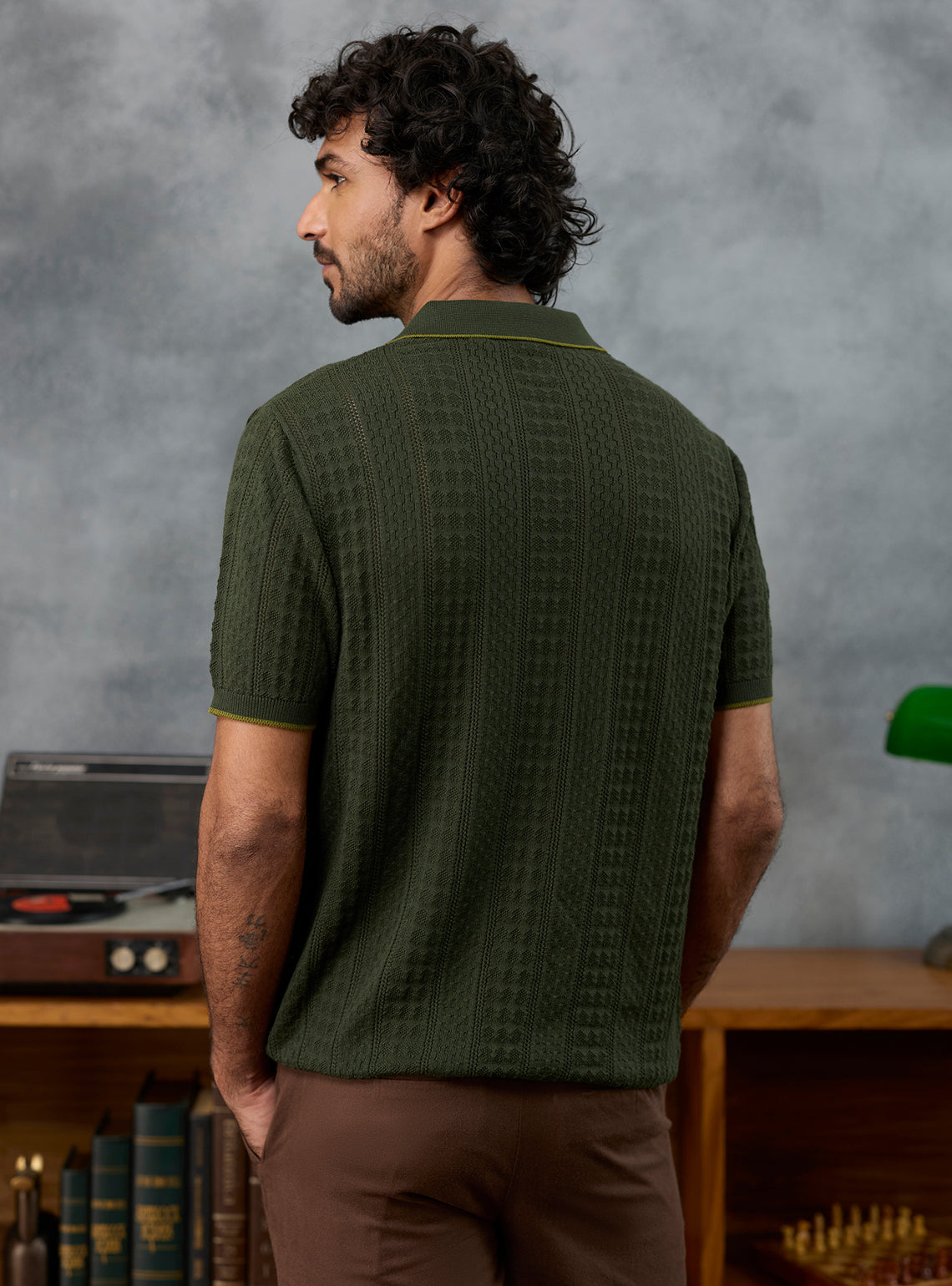 Gambit Olive Textured Cotton Polo
