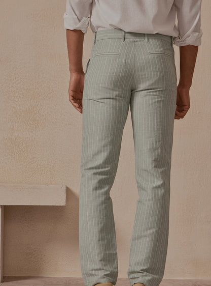 Harbour Green Linen Stripe Trousers