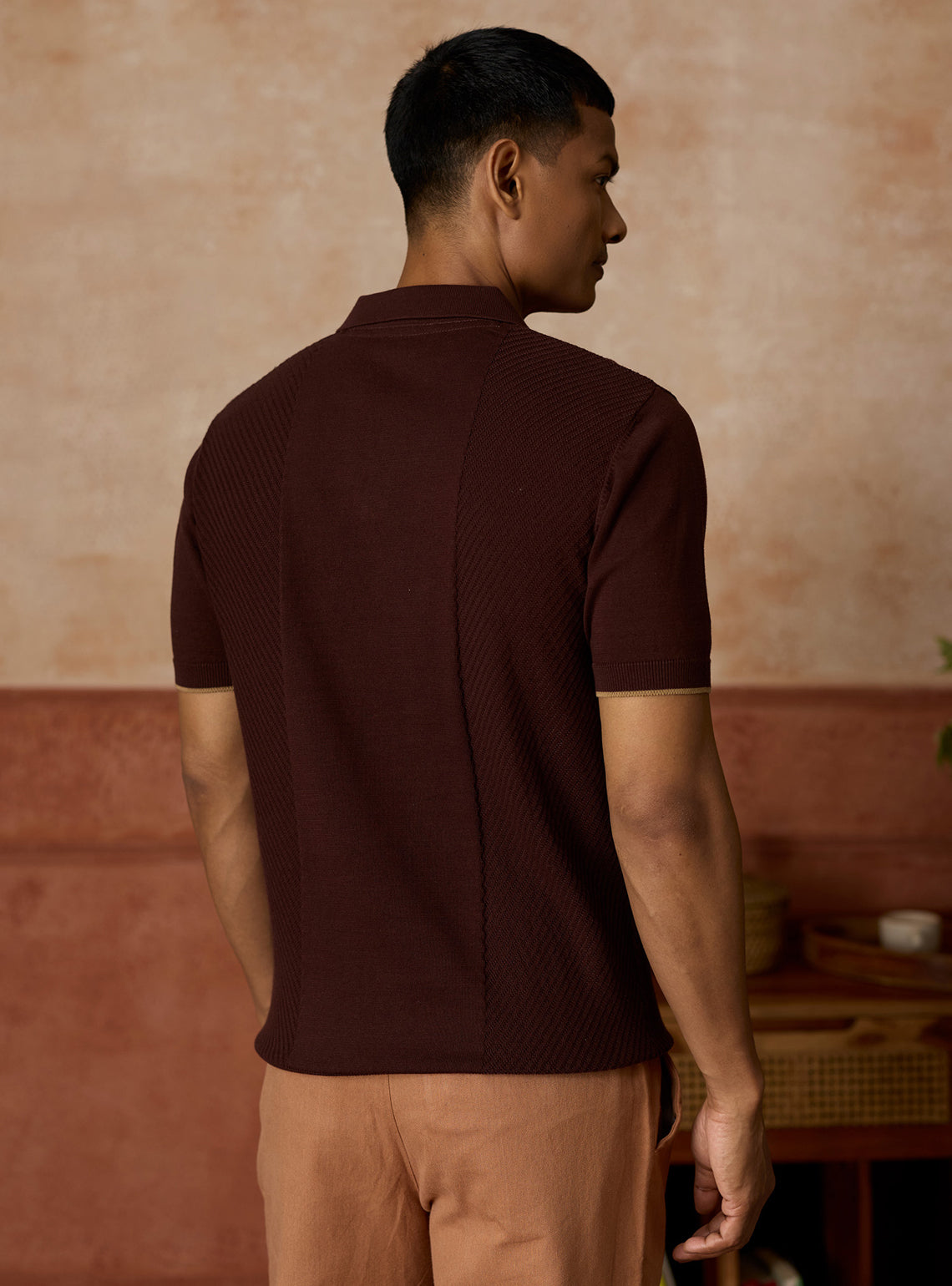 Mahogany Brown Cotton Open-Neck Polo