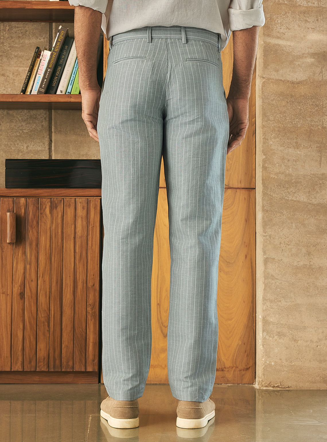 Harbour Green Linen Stripe Trousers