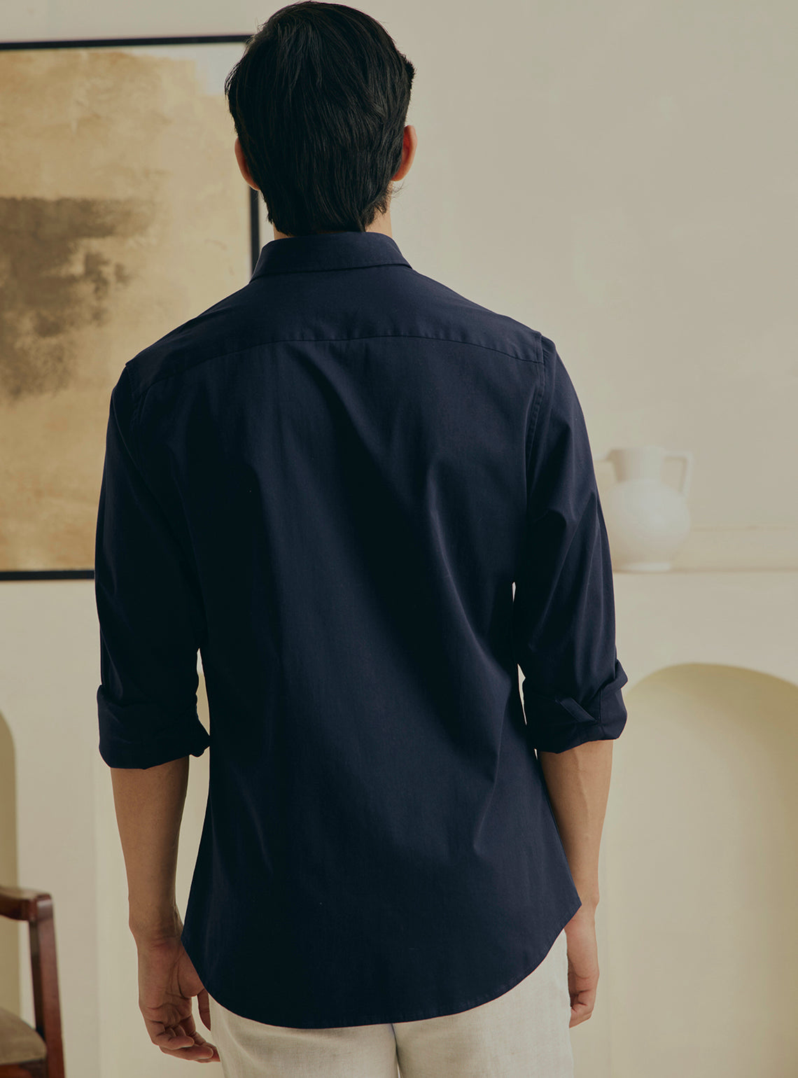 Azure Navy Cotton Stretch Satin Shirt