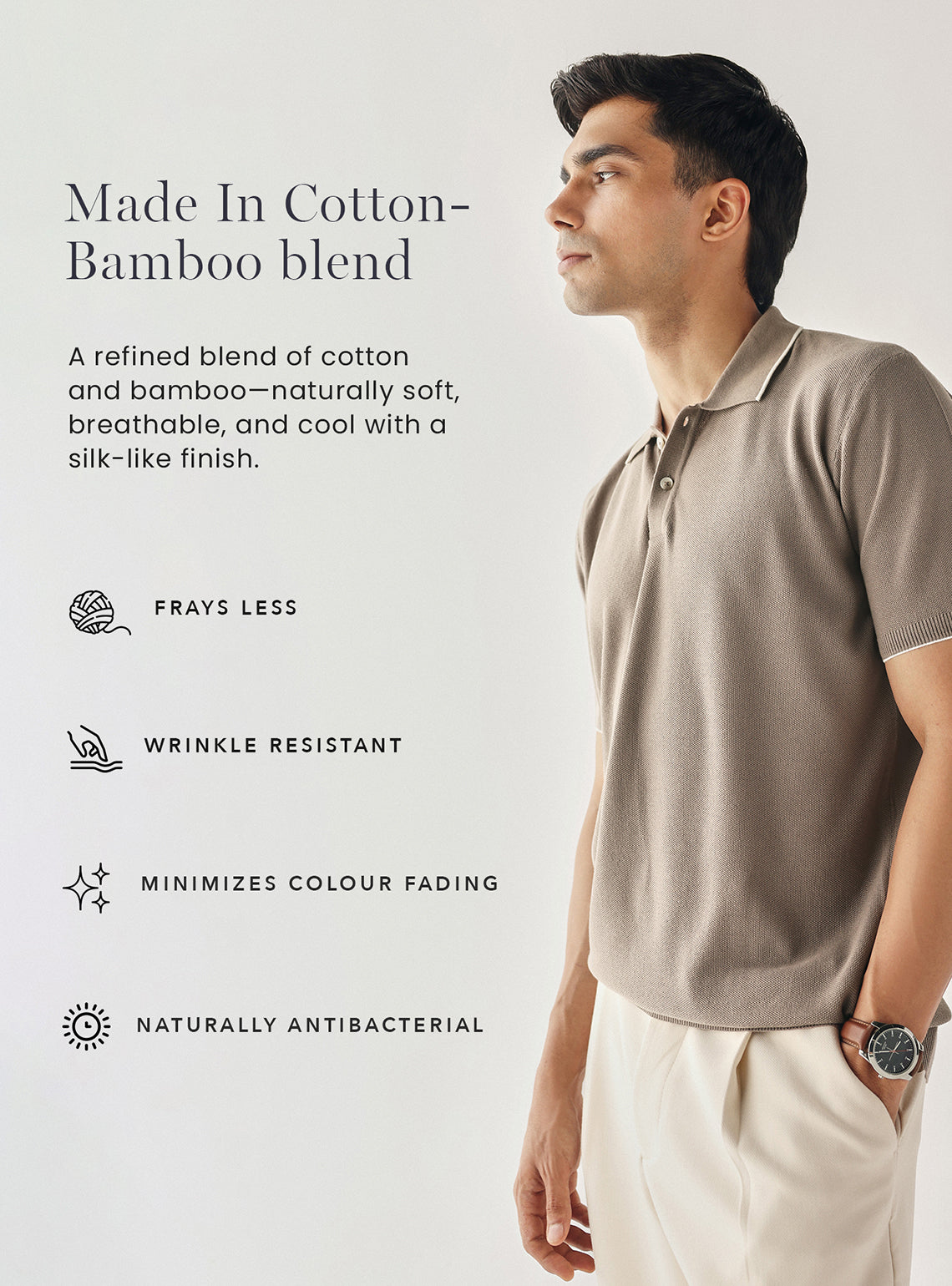 Sandstone Taupe Cotton Bamboo Polo