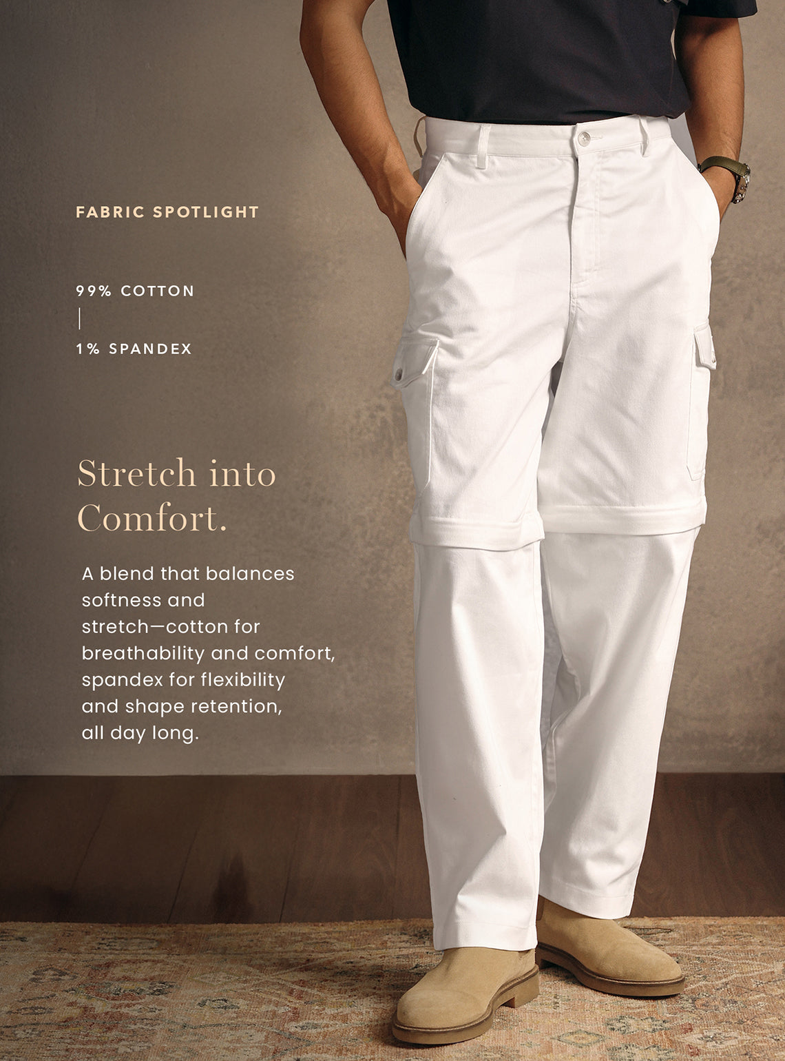 Desert White Cotton Blend Convertable Cargo