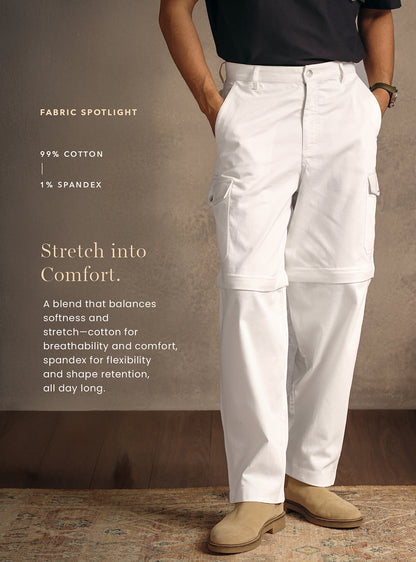 Desert White Cotton Blend Convertable Cargo