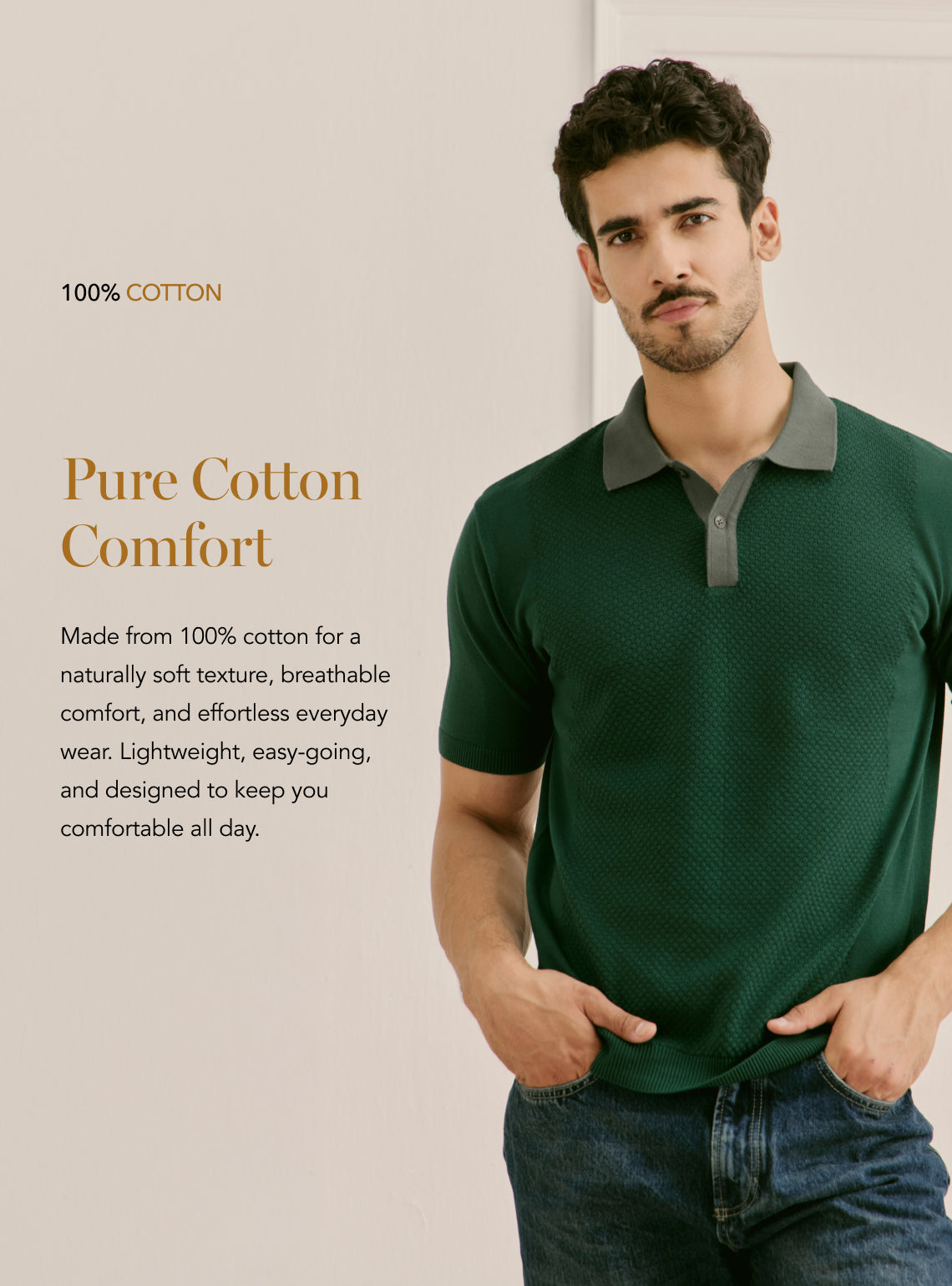Canopy Green Cotton Structured Knit Polo