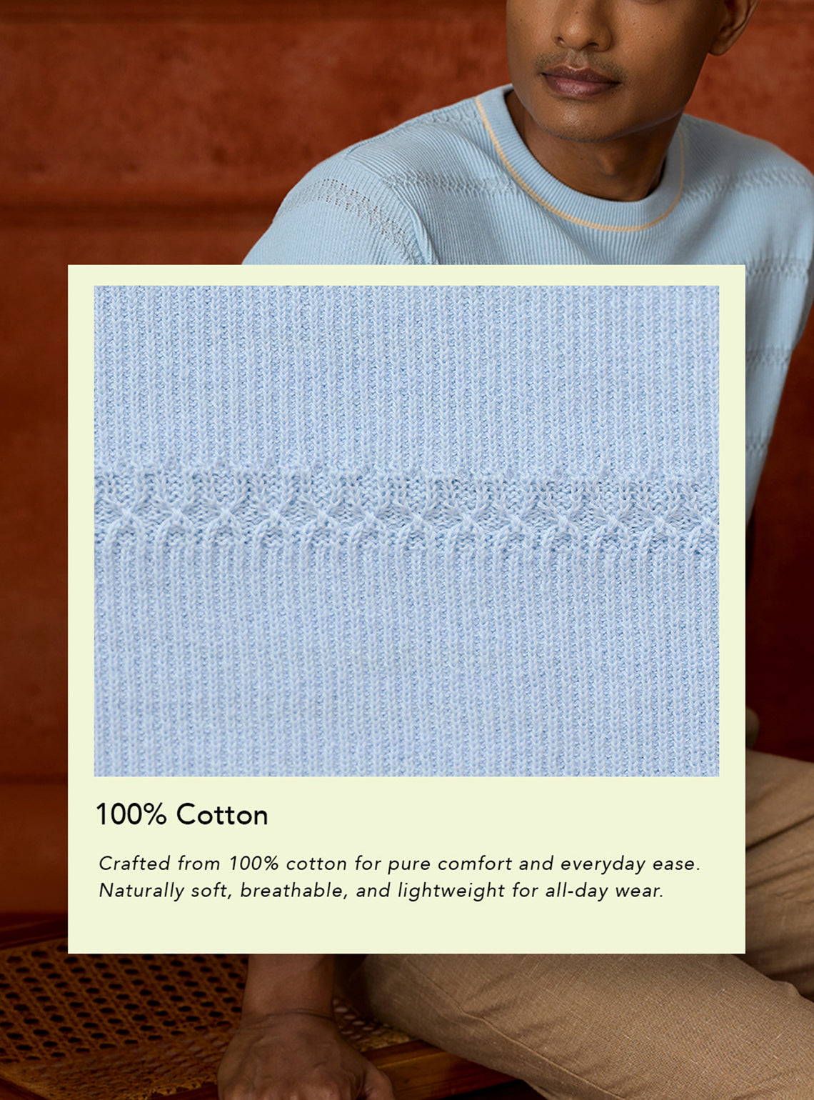Harbour Blue Cotton Textured Crewneck