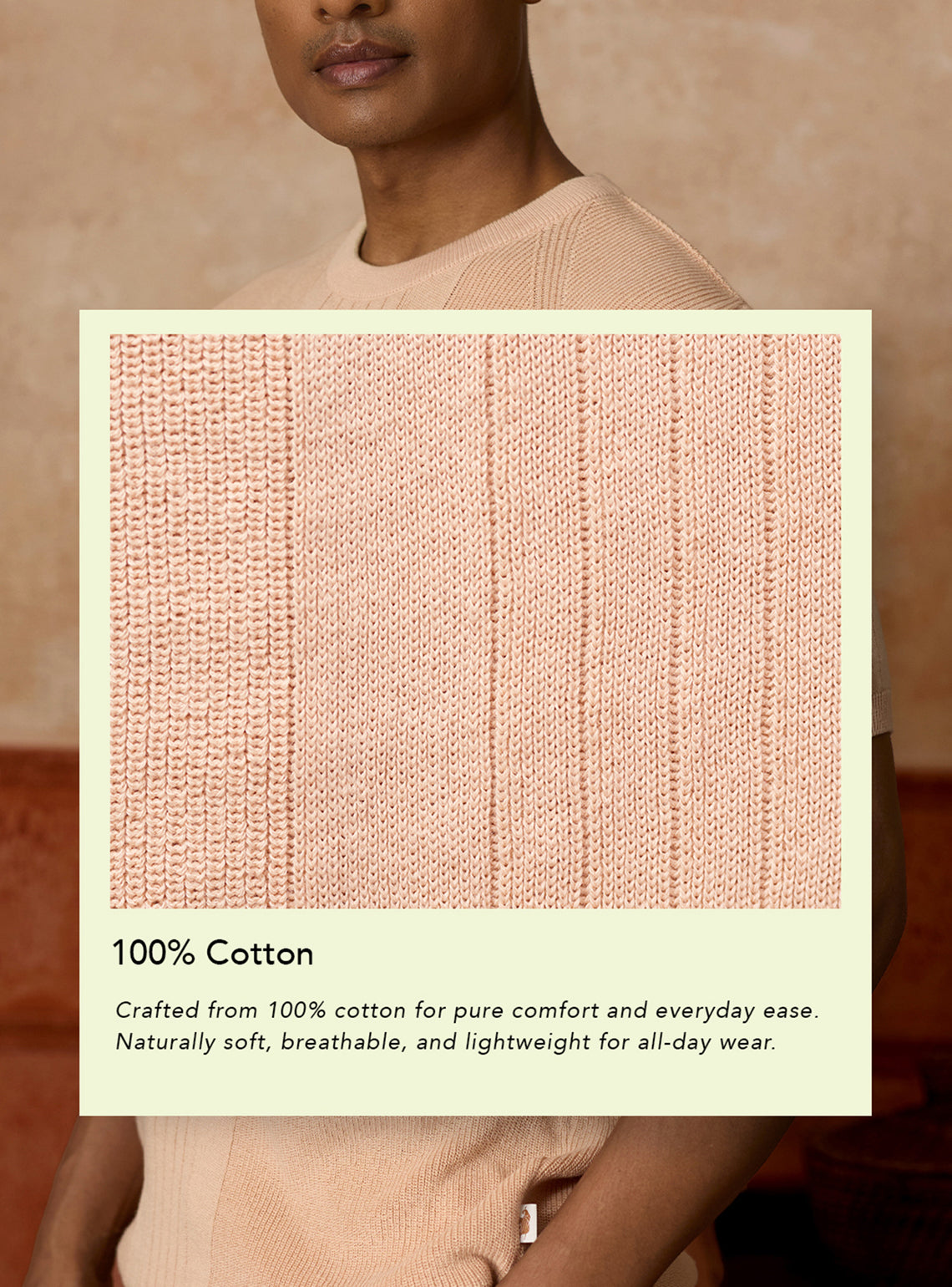 Dune Beige Cotton Textured Crewneck