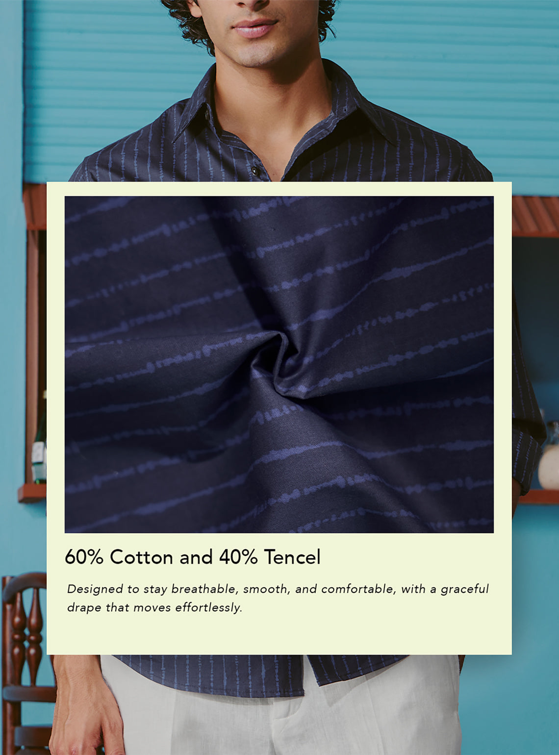 Stormy Blue Cotton Tencel Print Shirt