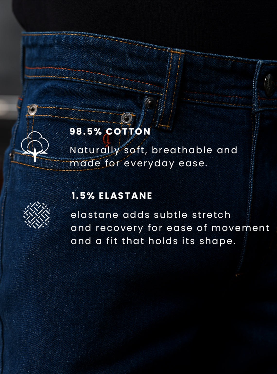 Midnight Navy Cotton Blend Denim Jeans