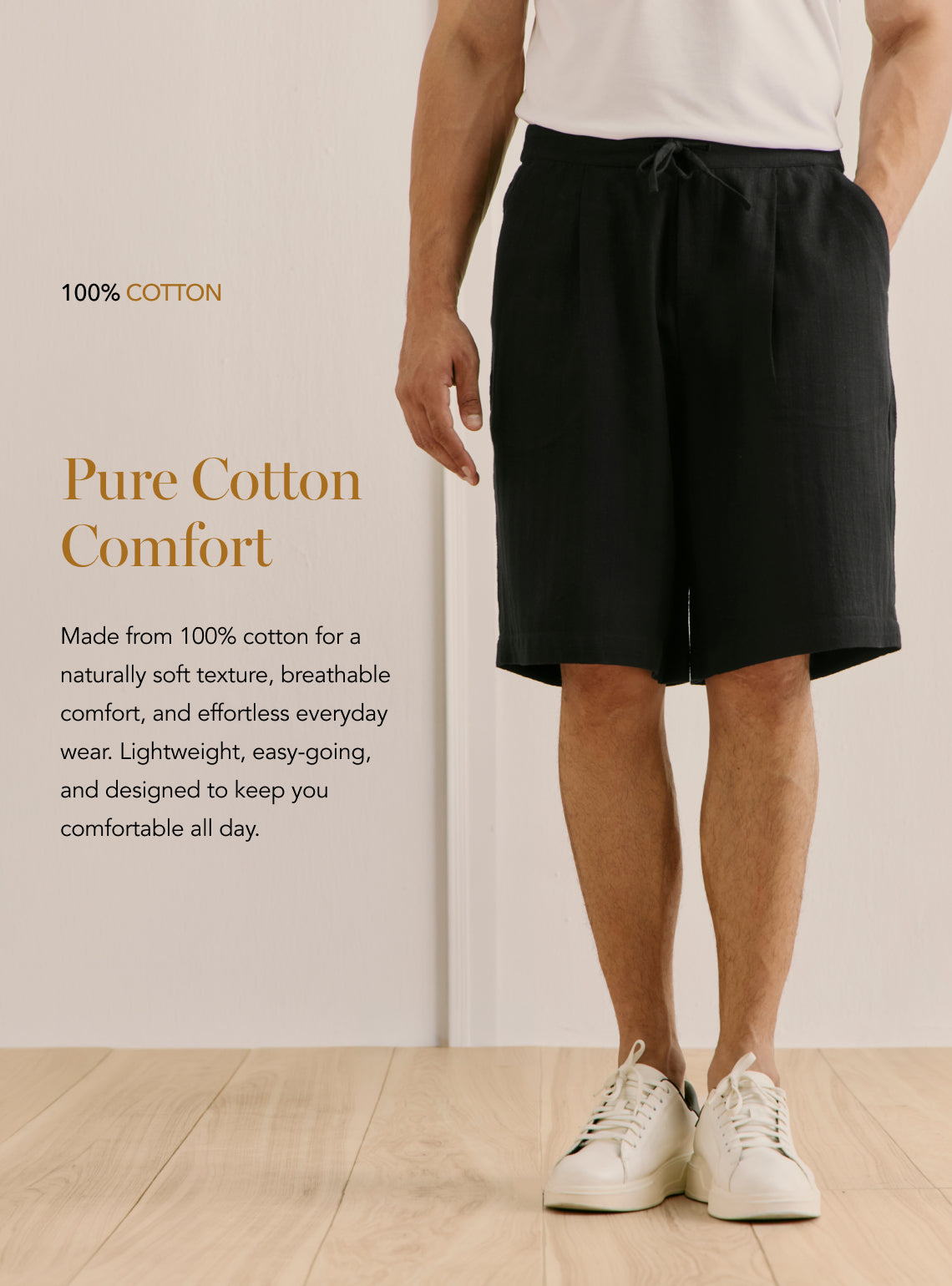 Midnight Black Cotton Straight Shorts