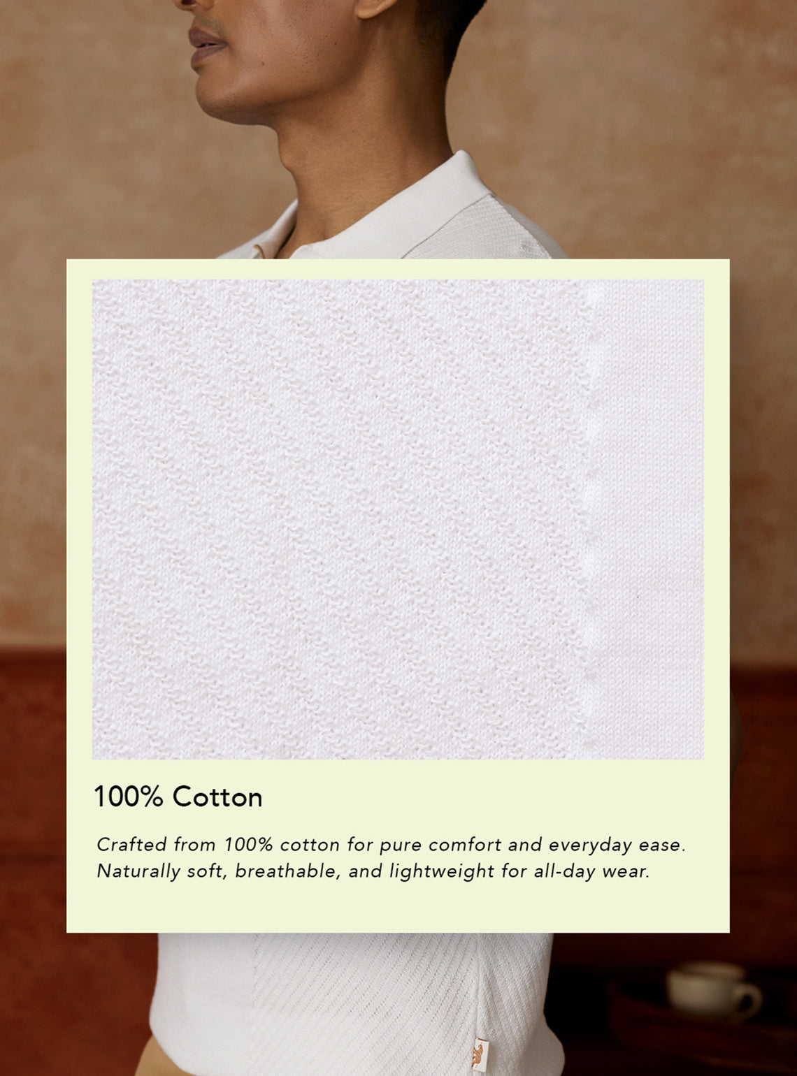 Serein White Cotton Open-Neck Polo